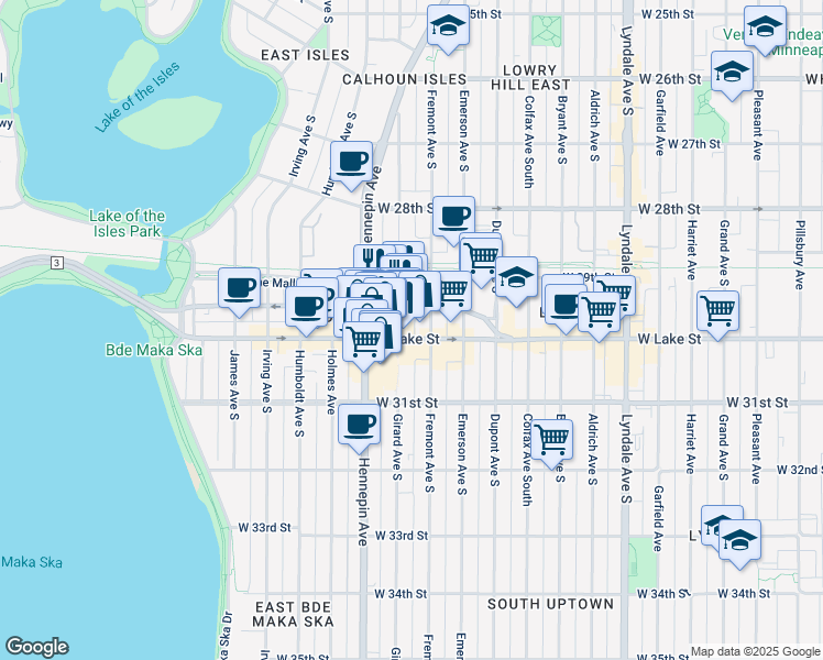 map of restaurants, bars, coffee shops, grocery stores, and more near 1320 West Lake Street in Minneapolis