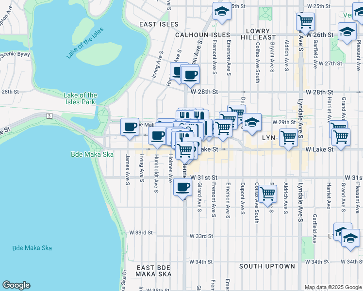 map of restaurants, bars, coffee shops, grocery stores, and more near in Minneapolis