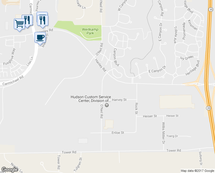 map of restaurants, bars, coffee shops, grocery stores, and more near 2000 O'Neil Road in Hudson