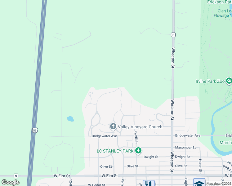 map of restaurants, bars, coffee shops, grocery stores, and more near 1872 Willow Creek Parkway in Chippewa Falls