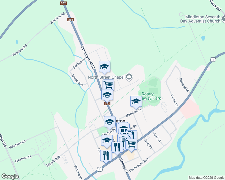 map of restaurants, bars, coffee shops, grocery stores, and more near 29 North Street in Middleton
