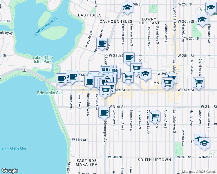 map of restaurants, bars, coffee shops, grocery stores, and more near in Minneapolis