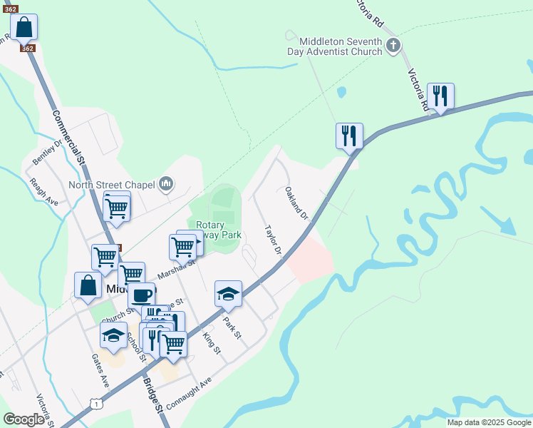 map of restaurants, bars, coffee shops, grocery stores, and more near 28 Taylor Drive in Middleton
