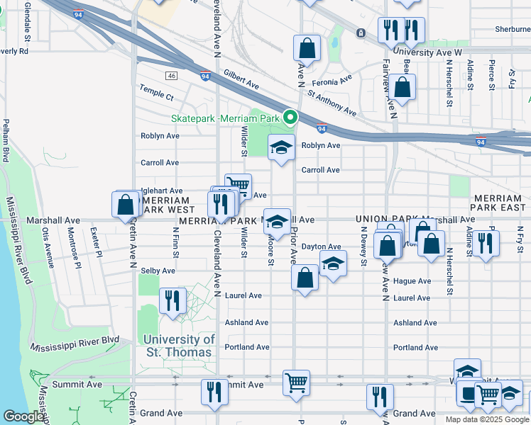 map of restaurants, bars, coffee shops, grocery stores, and more near 985 North Moore Street in Saint Paul