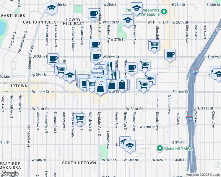 map of restaurants, bars, coffee shops, grocery stores, and more near 2945 Garfield Avenue in Minneapolis