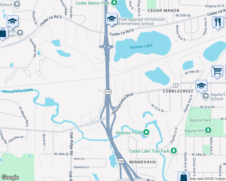 map of restaurants, bars, coffee shops, grocery stores, and more near 2930 Independence Avenue South in Minneapolis