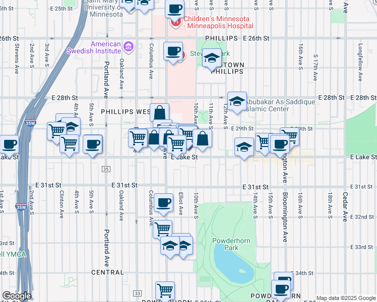 map of restaurants, bars, coffee shops, grocery stores, and more near 920 East Lake Street in Minneapolis