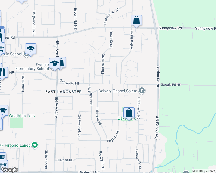 map of restaurants, bars, coffee shops, grocery stores, and more near 4785 Swegle Road Northeast in Salem