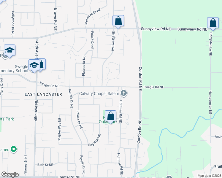 map of restaurants, bars, coffee shops, grocery stores, and more near 1580 Gabriela Court Northeast in Salem