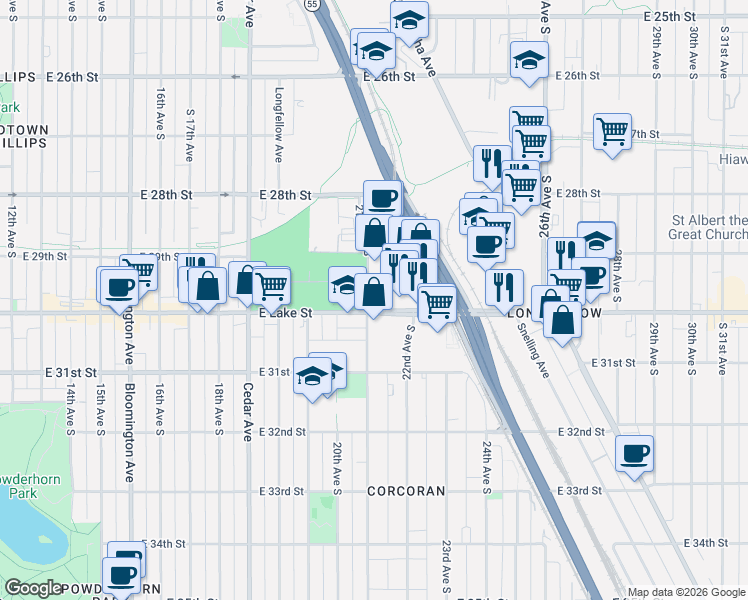 map of restaurants, bars, coffee shops, grocery stores, and more near 2929 21st Avenue South in Minneapolis