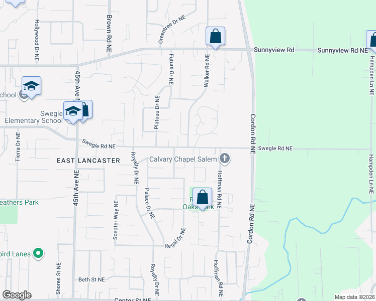 map of restaurants, bars, coffee shops, grocery stores, and more near 4842 Swegle Road Northeast in Salem