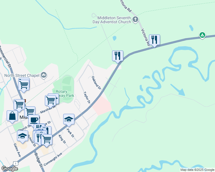 map of restaurants, bars, coffee shops, grocery stores, and more near 480 Main Street in Middleton