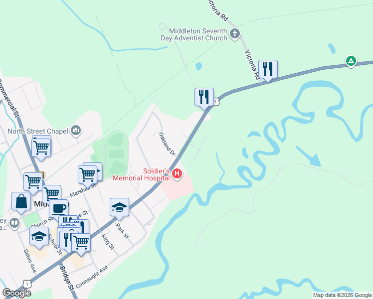 map of restaurants, bars, coffee shops, grocery stores, and more near 480 Main Street in Middleton