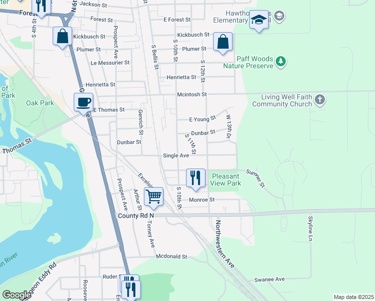 map of restaurants, bars, coffee shops, grocery stores, and more near 913 South 10th Street in Wausau