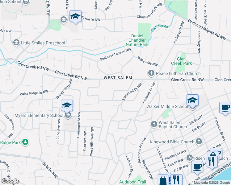 map of restaurants, bars, coffee shops, grocery stores, and more near 1790 Montrose Avenue Northwest in Salem