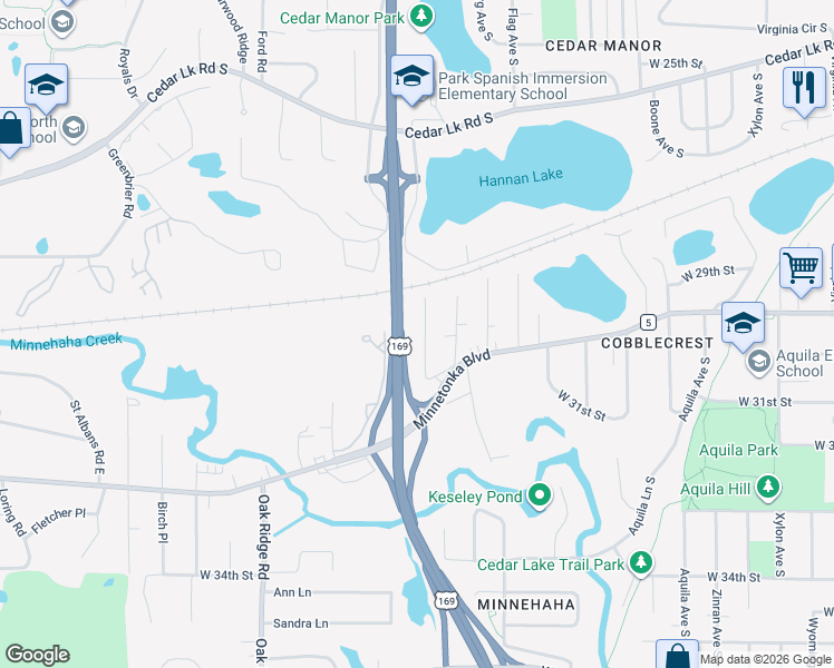 map of restaurants, bars, coffee shops, grocery stores, and more near 2930 Independence Avenue South in Minneapolis
