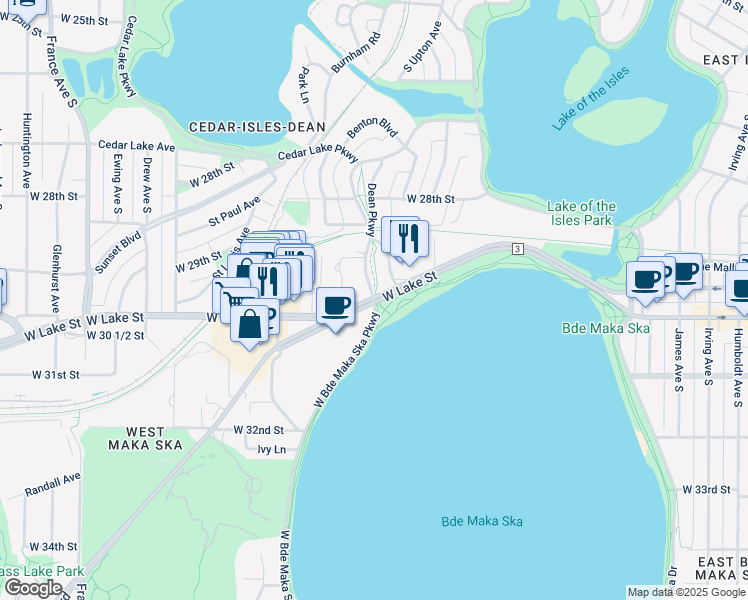 map of restaurants, bars, coffee shops, grocery stores, and more near in Minneapolis