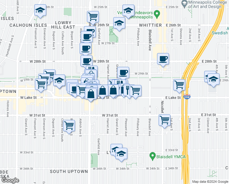 map of restaurants, bars, coffee shops, grocery stores, and more near 2944 Grand Ave S in Minneapolis