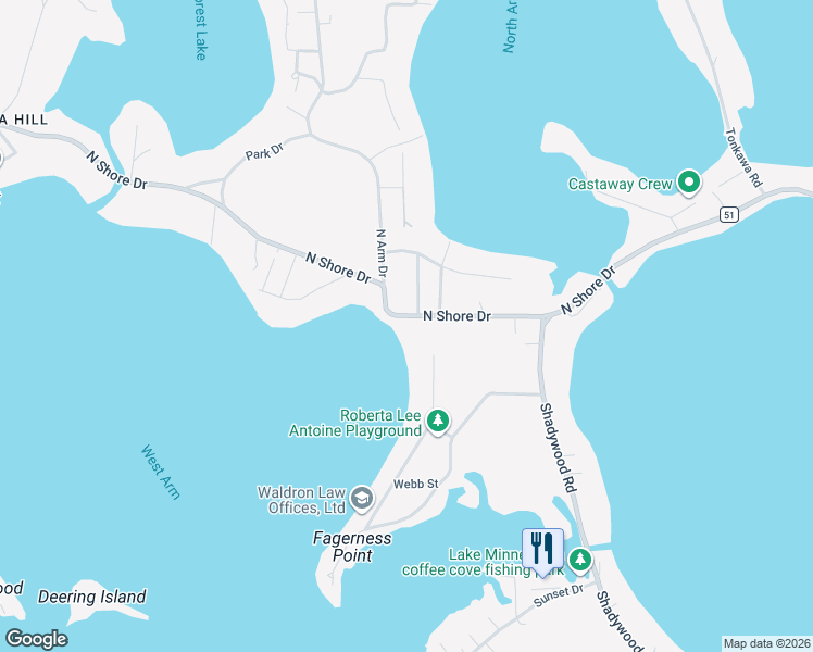 map of restaurants, bars, coffee shops, grocery stores, and more near 3995 North Shore Drive in Mound