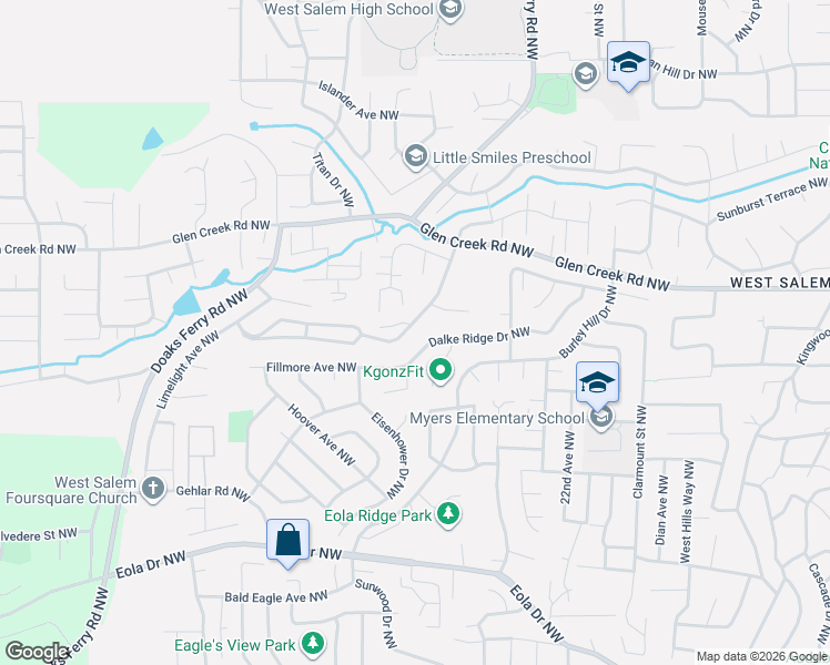 map of restaurants, bars, coffee shops, grocery stores, and more near 1010 Westfarthing Way Northwest in Salem