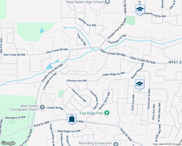map of restaurants, bars, coffee shops, grocery stores, and more near 2673 Breckenridge Street Northwest in Salem