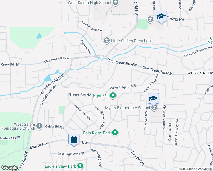 map of restaurants, bars, coffee shops, grocery stores, and more near 1010 Westfarthing Way Northwest in Salem