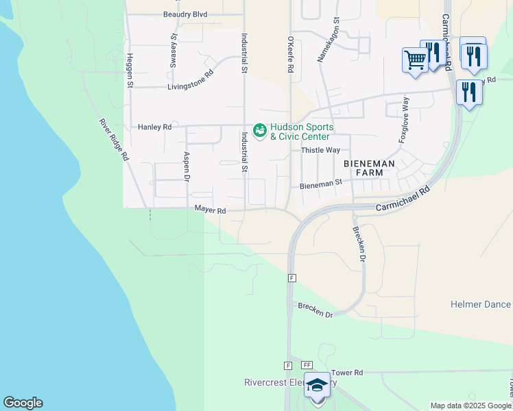 map of restaurants, bars, coffee shops, grocery stores, and more near 1936 Brookstone Circle in Hudson