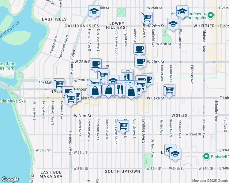 map of restaurants, bars, coffee shops, grocery stores, and more near in Minneapolis
