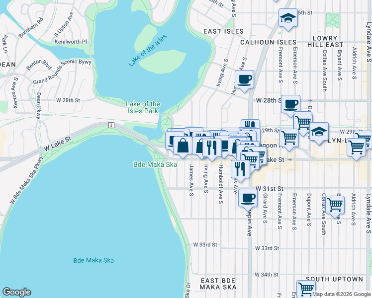 map of restaurants, bars, coffee shops, grocery stores, and more near in Minneapolis