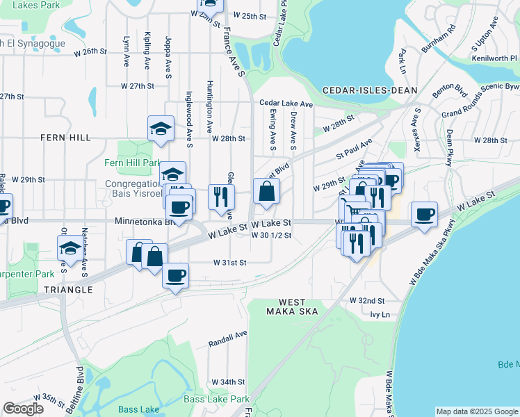 map of restaurants, bars, coffee shops, grocery stores, and more near in Minneapolis