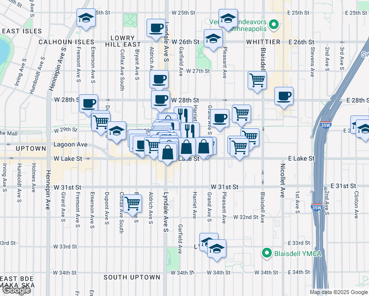 map of restaurants, bars, coffee shops, grocery stores, and more near 2945 Garfield Avenue in Minneapolis