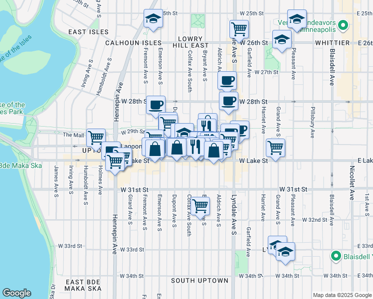 map of restaurants, bars, coffee shops, grocery stores, and more near 1006 West Lake Street in Minneapolis