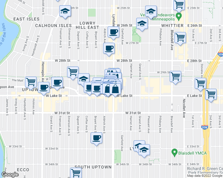 map of restaurants, bars, coffee shops, grocery stores, and more near 2930 Lyndale Avenue South in Minneapolis