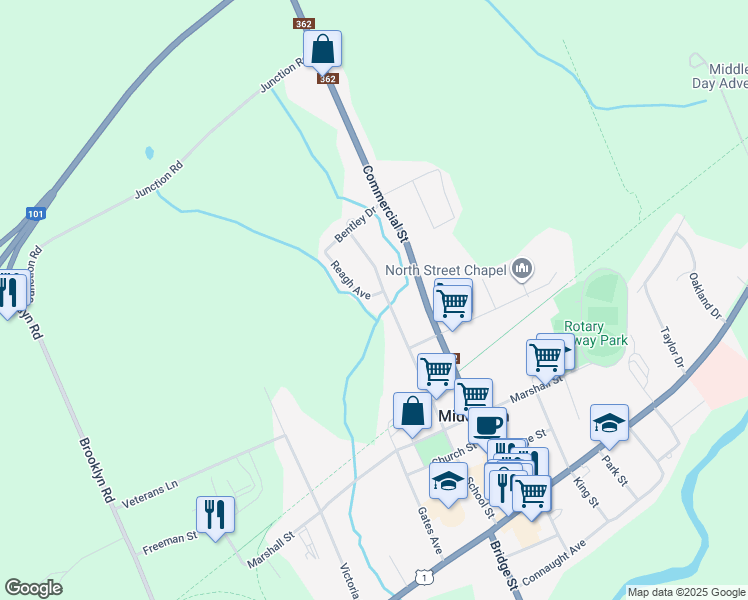 map of restaurants, bars, coffee shops, grocery stores, and more near 3 Reagh Avenue in Middleton