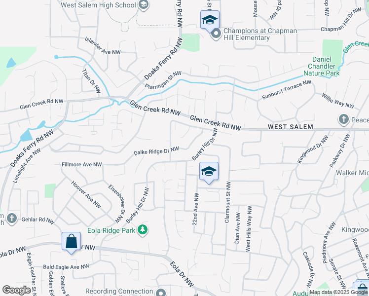 map of restaurants, bars, coffee shops, grocery stores, and more near 2219 Dalke Ridge Drive Northwest in Salem