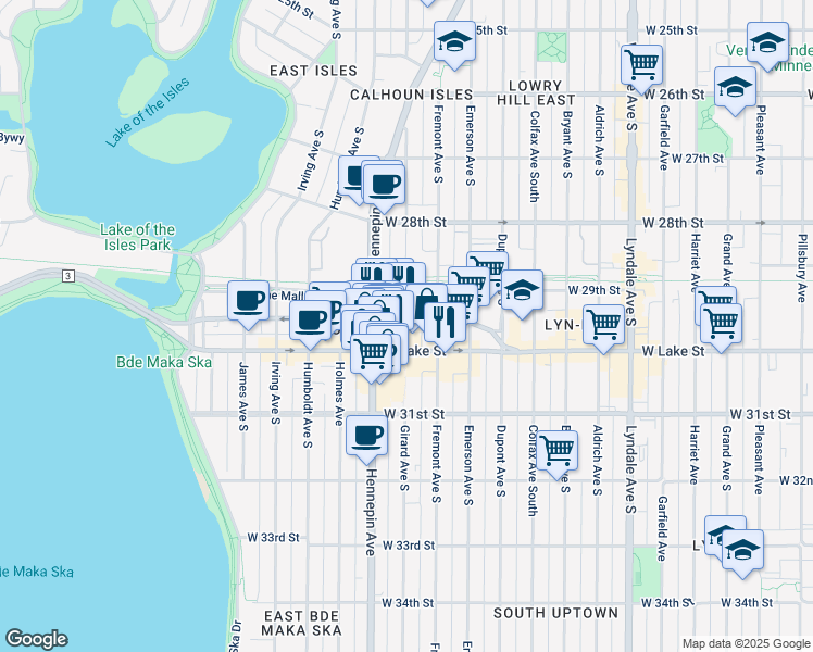 map of restaurants, bars, coffee shops, grocery stores, and more near 2921 Girard Avenue South in Minneapolis