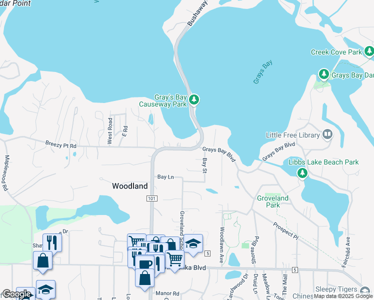 map of restaurants, bars, coffee shops, grocery stores, and more near 17325 Breezy Point Road in Wayzata