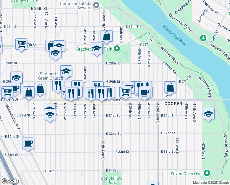 map of restaurants, bars, coffee shops, grocery stores, and more near 2937 37th Avenue South in Minneapolis