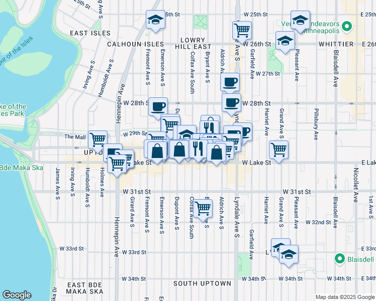 map of restaurants, bars, coffee shops, grocery stores, and more near in Minneapolis
