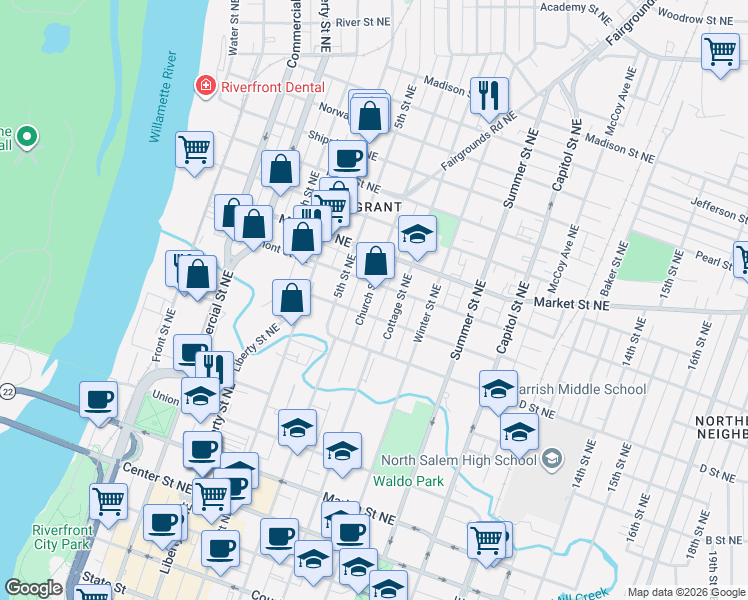 map of restaurants, bars, coffee shops, grocery stores, and more near in Salem