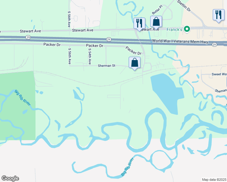 map of restaurants, bars, coffee shops, grocery stores, and more near 1000 South 50th Avenue in Wausau