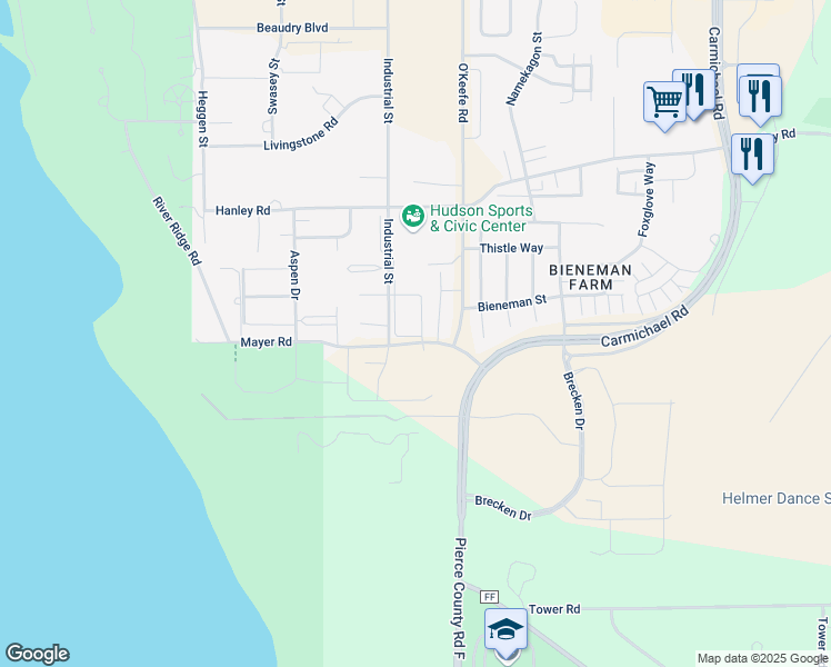 map of restaurants, bars, coffee shops, grocery stores, and more near 1936 Brookstone Circle in Hudson