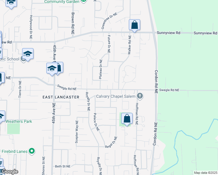 map of restaurants, bars, coffee shops, grocery stores, and more near 4785 Swegle Road Northeast in Salem