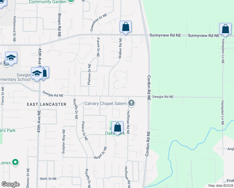 map of restaurants, bars, coffee shops, grocery stores, and more near 4933 Swegle Road Northeast in Salem