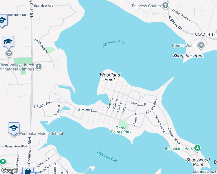 map of restaurants, bars, coffee shops, grocery stores, and more near 5140 Woodland Road in Mound