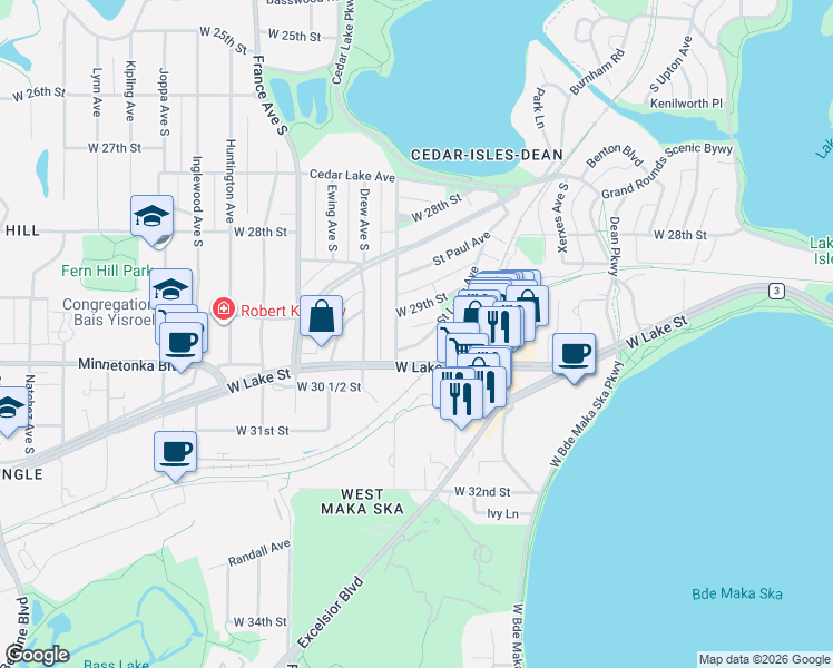 map of restaurants, bars, coffee shops, grocery stores, and more near 2373 Chowen Place in Minneapolis