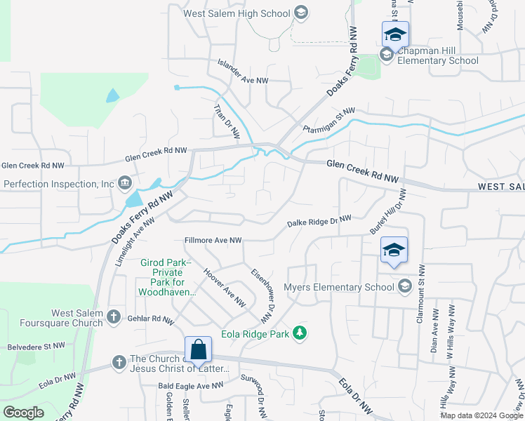 map of restaurants, bars, coffee shops, grocery stores, and more near 2673 Breckenridge Street Northwest in Salem