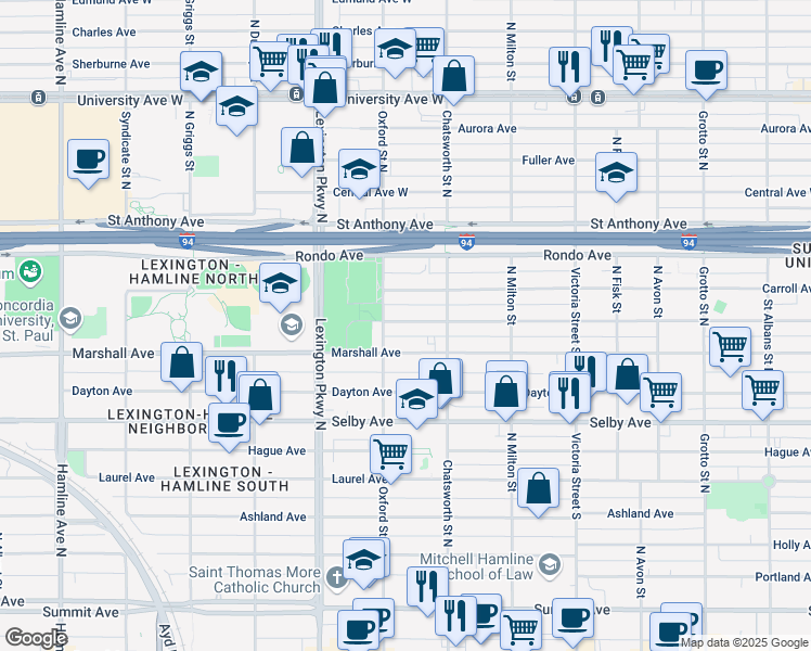 map of restaurants, bars, coffee shops, grocery stores, and more near 1003 Marshall Avenue in Saint Paul