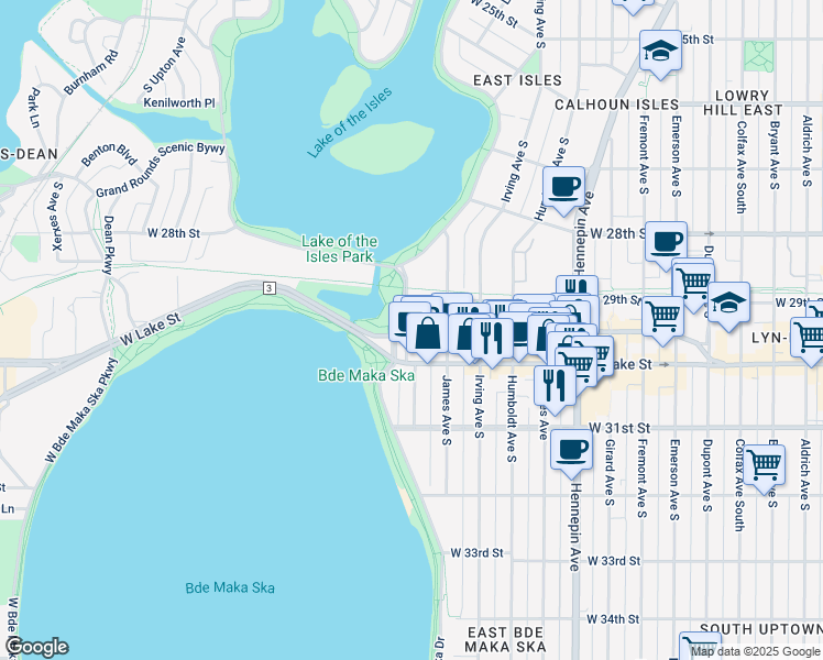 map of restaurants, bars, coffee shops, grocery stores, and more near in Minneapolis