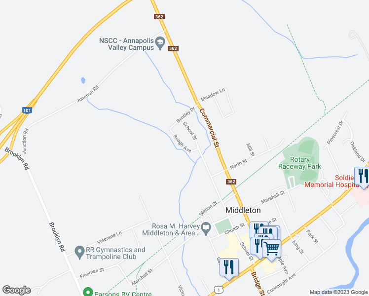 map of restaurants, bars, coffee shops, grocery stores, and more near Reagh Avenue in Middleton